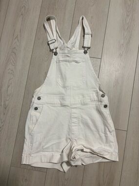 Hollister White Denim Short Overalls